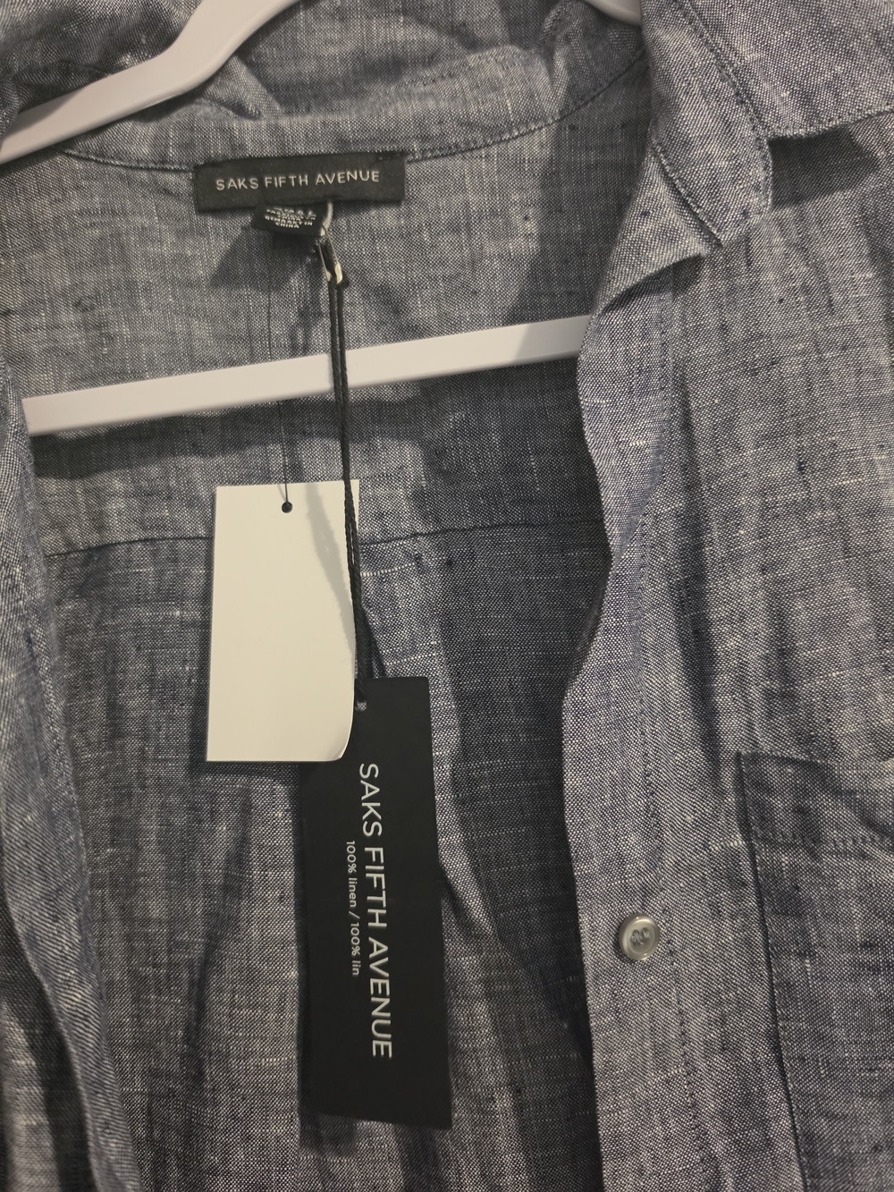 Saks Fifth Avenue Heathered Blue Linen-Blend Button Down Shirt
